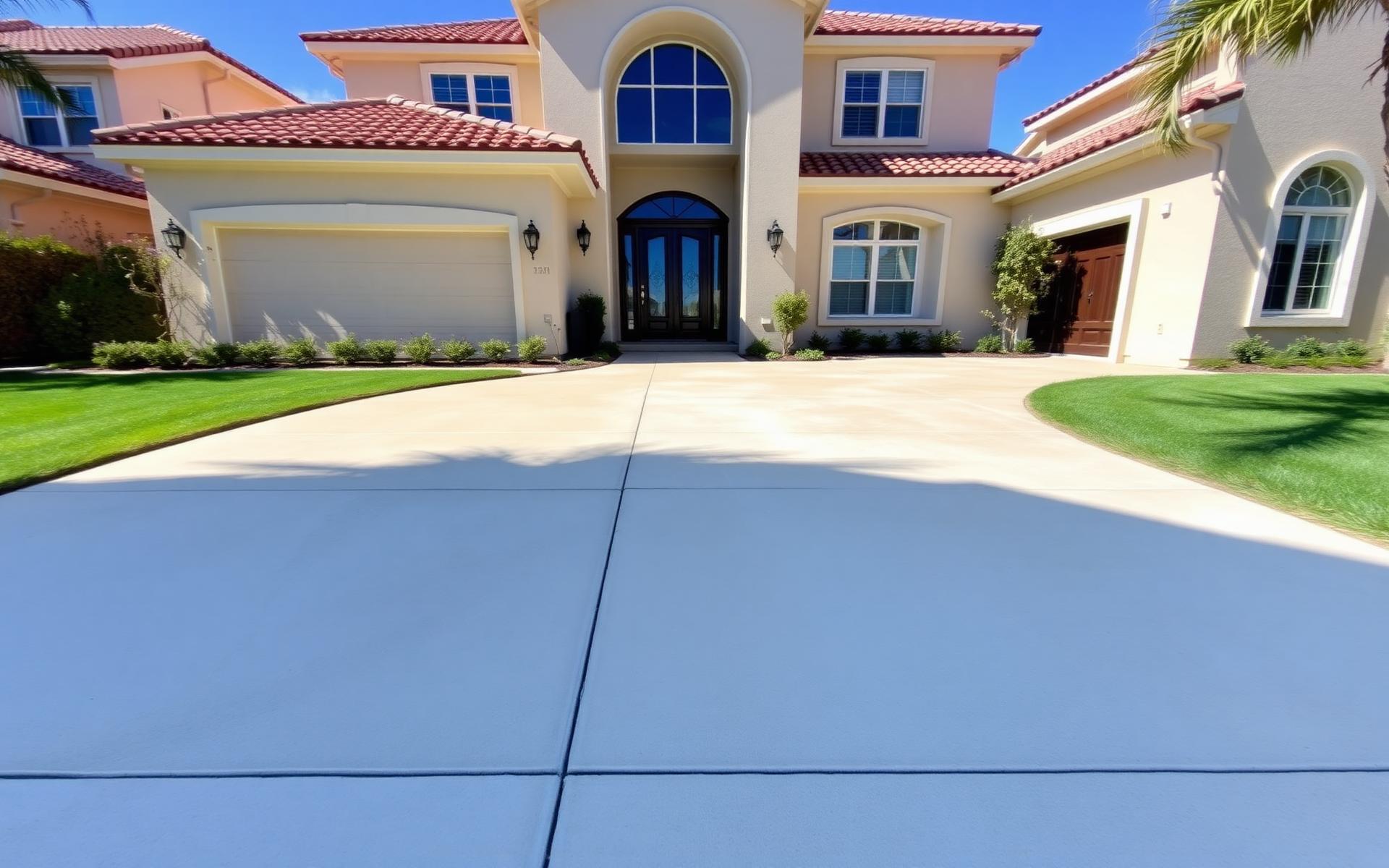 Freshly power-washed driveway in Orange County